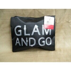 NEW by STUDIO 74,COSMETIC TOILETRY BAG, "GLAM AND GO" BLACK WITH ZIPPER (9"X 7")